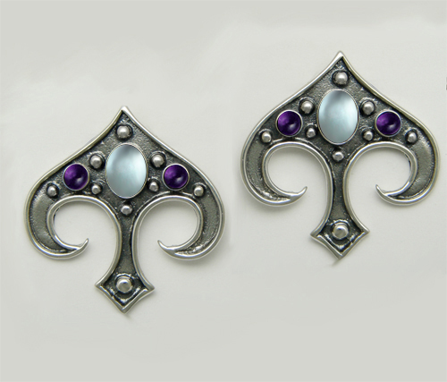 Sterling Silver Gothic Inspired Drop Dangle Earrings With Blue Topaz And Amethyst